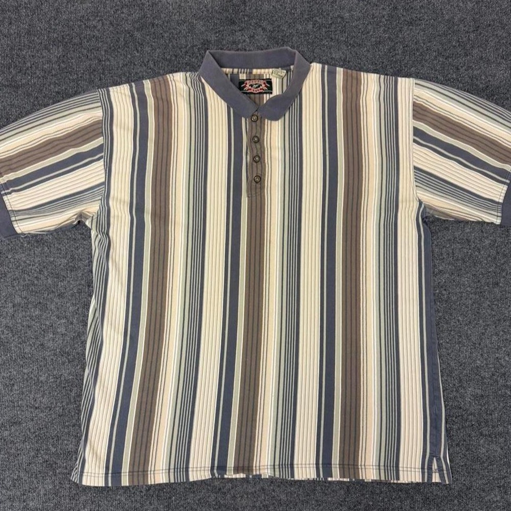 Vintage Reebok Golf Mens XXL Striped Short Sleeve Polo Shirt Brown Multi Cotton